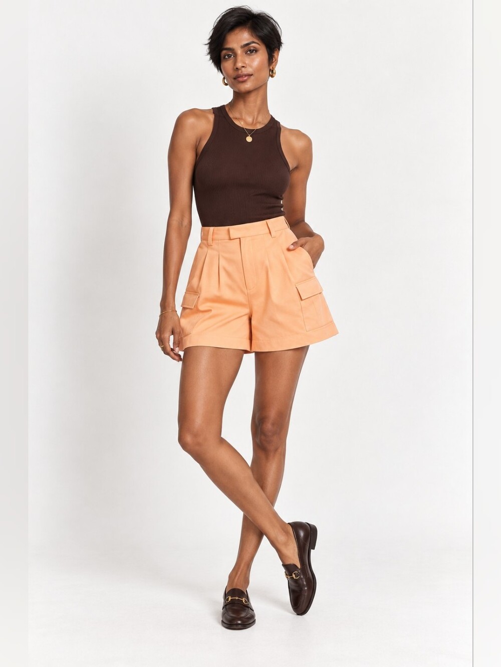 Tojha Felix High-Rise Shorts Peach Orange Size US 6